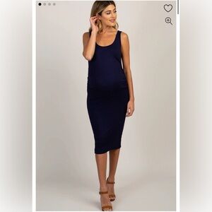 PinkBlush Navy Sleeveless Ribbed Maternity Dress